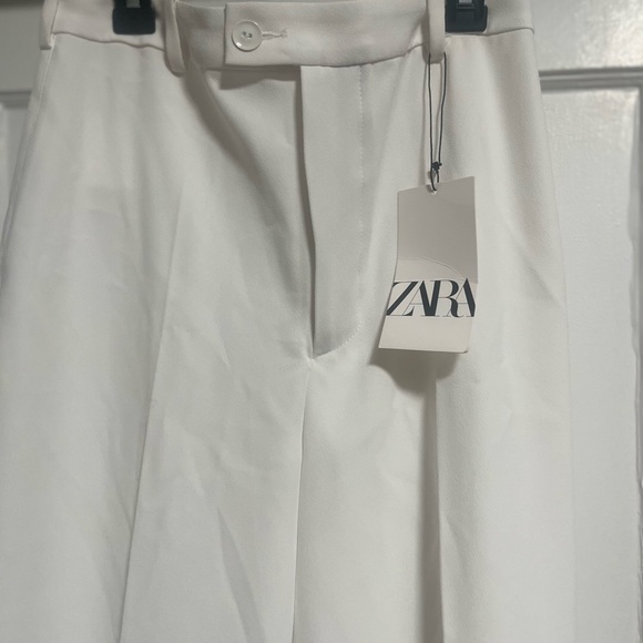 NWT Zara Crisp White Flared Pants size SMALL high waisted elegant and comfy - Picture 3 of 8
